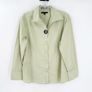 NEW Twin Hill Green Cotton Blend Long Sleeve Button-Up Shirt Women's Size 8